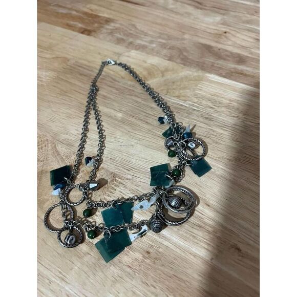 Woman’s Multilayer Teal and Silver Dangles Necklace - Picture 8 of 8